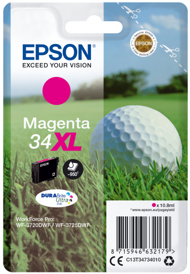 Epson 34XL (Golf Ball) Magenta Ink Cartridge - DURABrite Ultra Ink - High Capacity (C13T34734010) 