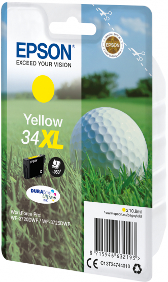 Epson 34XL (Golf Ball) Yellow Ink Cartridge - DURABrite Ultra Ink - High Capacity (C13T34744010) 