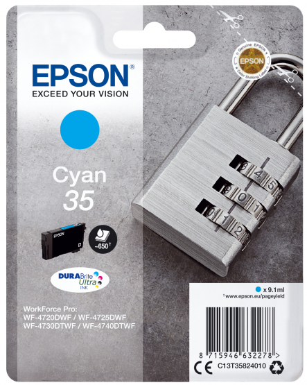 Epson 35 (Padlock) Cyan Ink Cartridge - DURABrite Ultra Ink (C13T35824010) 