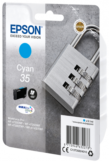 Epson 35 (Padlock) Cyan Ink Cartridge - DURABrite Ultra Ink (C13T35824010) 