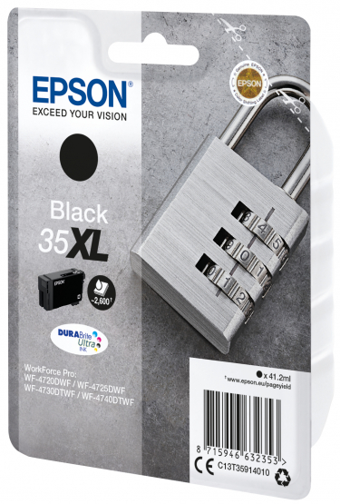 Epson 35XL (Padlock) Black Ink Cartridge - DURABrite Ultra Ink - High Capacity (C13T35914010) 