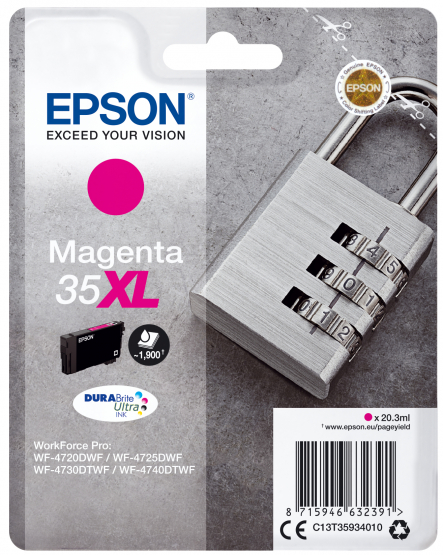 Epson 35XL (Padlock) Magenta Ink Cartridge - DURABrite Ultra Ink - High Capacity (C13T35934010) 