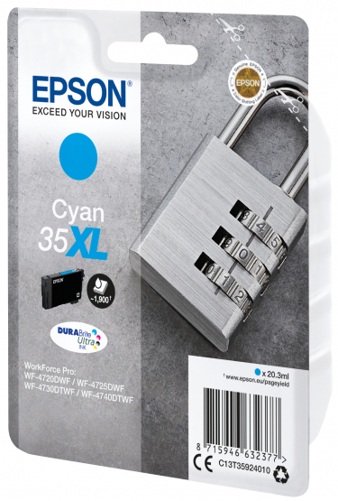 Epson 35XL (Padlock) Cyan Ink Cartridge - DURABrite Ultra Ink - High Capacity (C13T35924010) 