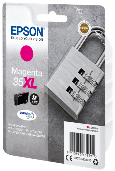 Epson 35XL (Padlock) Magenta Ink Cartridge - DURABrite Ultra Ink - High Capacity (C13T35934010) 
