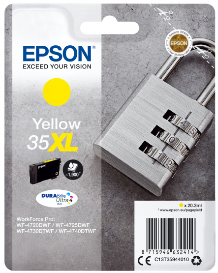 Epson 35XL (Padlock) Yellow Ink Cartridge - DURABrite Ultra Ink - High Capacity (C13T35944010) 
