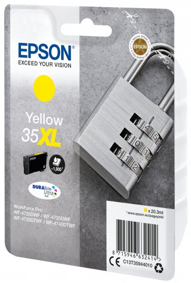 Epson 35XL (Padlock) Yellow Ink Cartridge - DURABrite Ultra Ink - High Capacity (C13T35944010) 