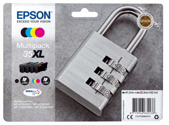 Epson 35XL (Padlock) Ink Cartridge Multipack 4-colours - DURABrite Ultra Ink - High Capacity (C13T35964010) 