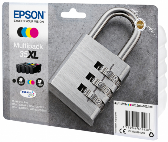 Epson 35XL (Padlock) Ink Cartridge Multipack 4-colours - DURABrite Ultra Ink - High Capacity (C13T35964010) 