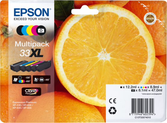 Epson 33XL (Oranges) Ink Cartridge Multi-Pack 5-colours - Claria Premium Ink - High Capacity (C13T33574011) 
