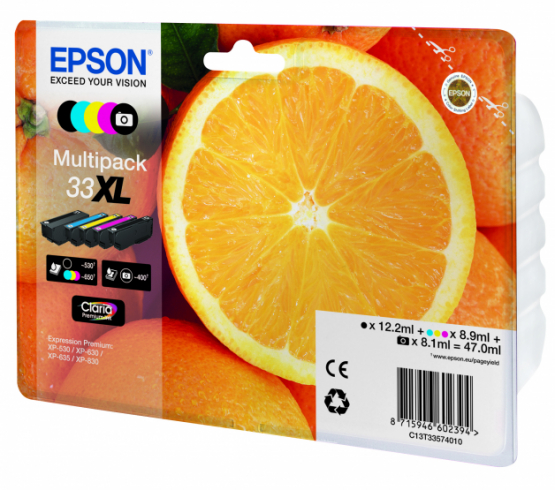 Epson 33XL (Oranges) Ink Cartridge Multi-Pack 5-colours - Claria Premium Ink - High Capacity (C13T33574011) 