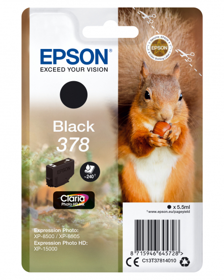 Epson 378 (Squirrel) Black Ink Cartridge - Claria Photo HD Ink (C13T37814010) 