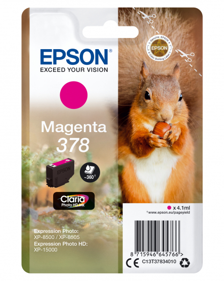 Epson 378 (Squirrel) Magenta Ink Cartridge - Claria Photo HD Ink (C13T37834010) 