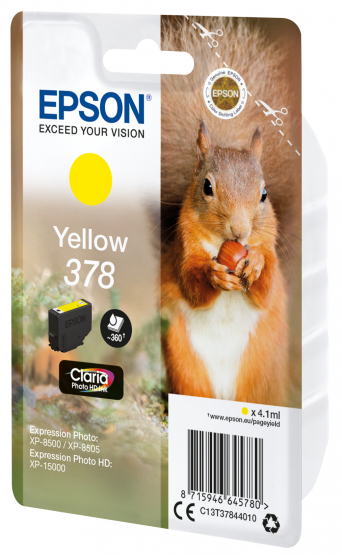 Epson 378 (Squirrel) Yellow Ink Cartridge - Claria Photo HD Ink (C13T37844010) 