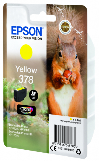 Epson 378 (Squirrel) Yellow Ink Cartridge - Claria Photo HD Ink (C13T37844010) 