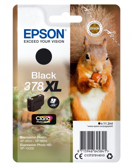 Epson 378XL (Squirrel) Black Ink Cartridge - Claria Photo HD Ink - High Capacity (C13T37914010) 