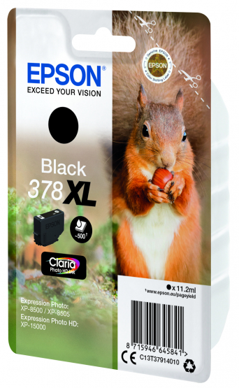 Epson 378XL (Squirrel) Black Ink Cartridge - Claria Photo HD Ink - High Capacity (C13T37914010) 