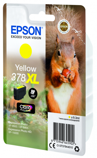 Epson 378XL (Squirrel) Yellow Ink Cartridge - Claria Photo HD Ink - High Capacity (C13T37944010) 