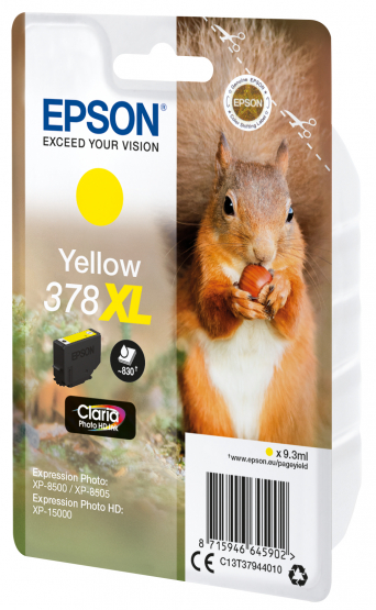 Epson 378XL (Squirrel) Yellow Ink Cartridge - Claria Photo HD Ink - High Capacity (C13T37944010) 