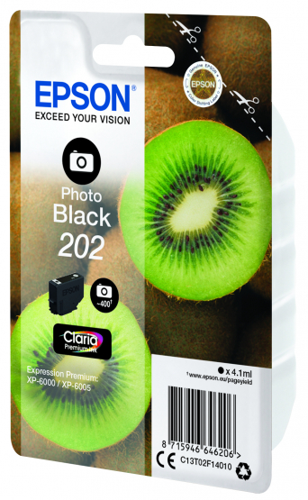 Epson 202 (Kiwi) Photo Black Ink Cartridge - Claria Premium Ink (C13T02F14010) 