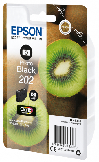 Epson 202 (Kiwi) Photo Black Ink Cartridge - Claria Premium Ink (C13T02F14010) 