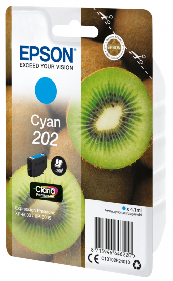 Epson 202 (Kiwi) Cyan Ink Cartridge - Claria Premium Ink (C13T02F24010) 