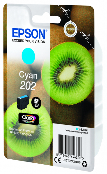 Epson 202 (Kiwi) Cyan Ink Cartridge - Claria Premium Ink (C13T02F24010) 