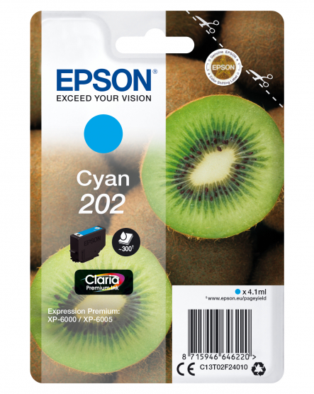 Epson 202 (Kiwi) Cyan Ink Cartridge - Claria Premium Ink (C13T02F24010) 