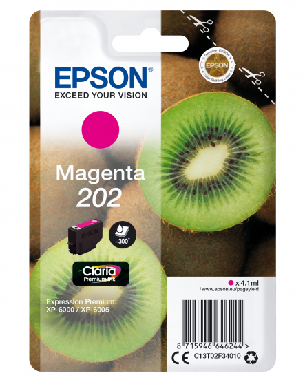 Epson 202 (Kiwi) Magenta Ink Cartridge - Claria Premium Ink (C13T02F34010) 