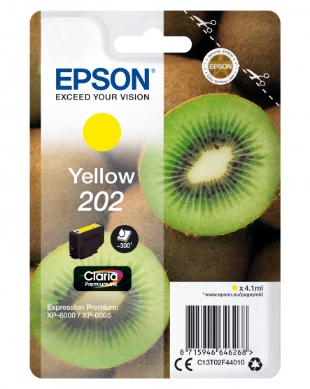 Epson 202 (Kiwi) Yellow Ink Cartridge - Claria Premium Ink (C13T02F44010) 
