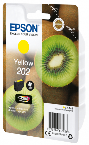 Epson 202 (Kiwi) Yellow Ink Cartridge - Claria Premium Ink (C13T02F44010) 