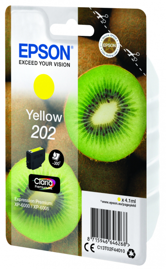 Epson 202 (Kiwi) Yellow Ink Cartridge - Claria Premium Ink (C13T02F44010) 