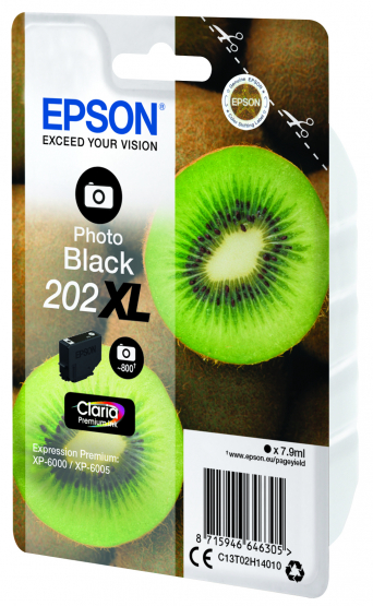 Epson 202XL (Kiwi) Photo Black Ink Cartridge - Claria Premium Ink - High Capacity (C13T02H14010) 