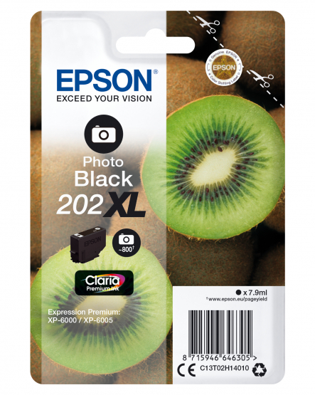 Epson 202XL (Kiwi) Photo Black Ink Cartridge - Claria Premium Ink - High Capacity (C13T02H14010) 