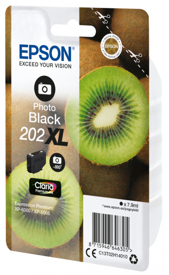 Epson 202XL (Kiwi) Photo Black Ink Cartridge - Claria Premium Ink - High Capacity (C13T02H14010) 