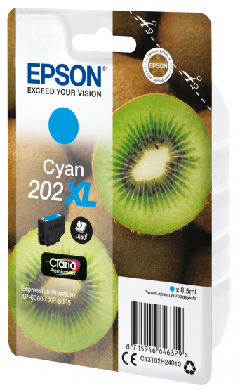 Epson 202XL (Kiwi) Cyan Ink Cartridge - Claria Premium Ink - High Capacity (C13T02H24010) 