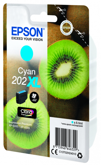 Epson 202XL (Kiwi) Cyan Ink Cartridge - Claria Premium Ink - High Capacity (C13T02H24010) 