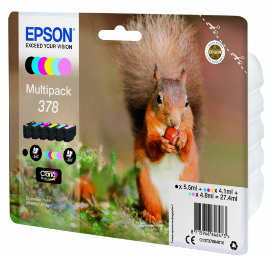 Epson 378 (Squirrel) Ink Cartridge Multipack 6-colours - Claria Photo HD Ink (C13T37884010) 
