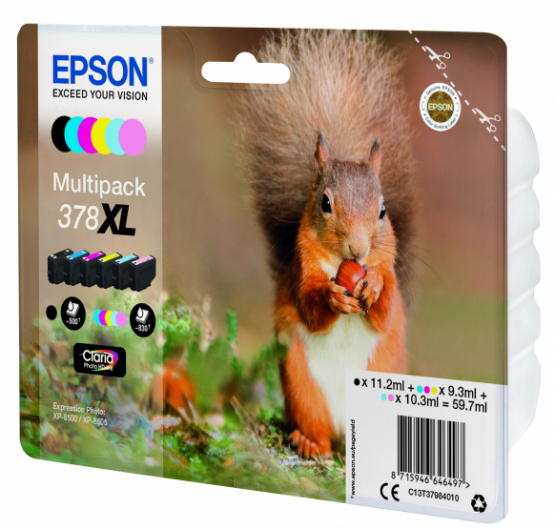 Epson 378XL (Squirrel) Ink Cartridge Multipack 6-colours - Claria Photo HD Ink - High Capacity (C13T37984010) 