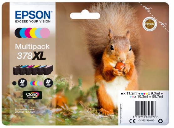 Epson 378XL (Squirrel) Ink Cartridge Multipack 6-colours - Claria Photo HD Ink - High Capacity (C13T37984010) 