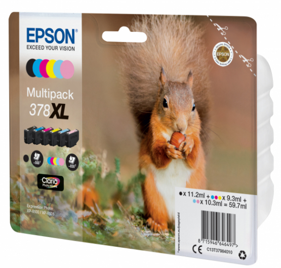 Epson 378XL (Squirrel) Ink Cartridge Multipack 6-colours - Claria Photo HD Ink - High Capacity (C13T37984010) 