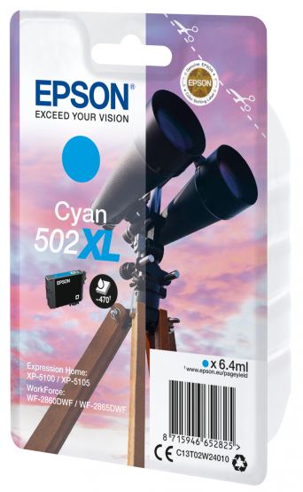 Epson 502XL (Binoculars) Cyan Ink Cartridge - High Capacity (C13T02W24010) 