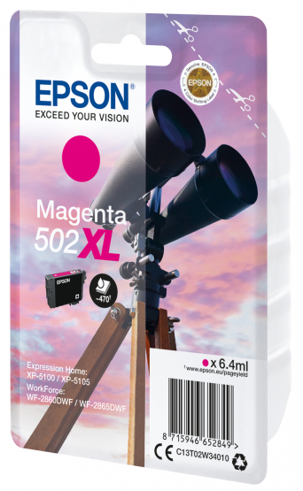 Epson 502XL (Binoculars) Magenta Ink Cartridge - High Capacity (C13T02W34010) 