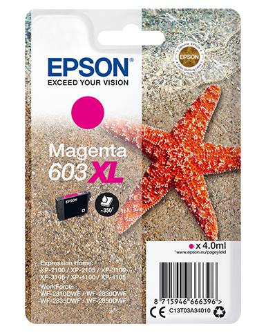 Epson 603XL (Starfish) Magenta Ink Cartridge - High Capacity (C13T03A34010) 