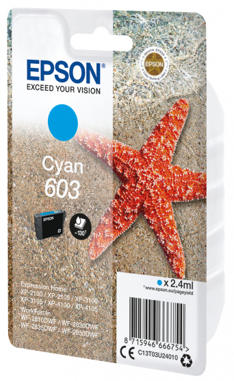 Epson 603 (Starfish) Cyan Ink Cartridge (C13T03U24010) 