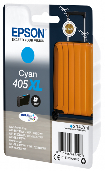 Epson 405XL (Suitcase) Cyan Ink Cartridge-DURABrite Ultra Ink- High Capacity (C13T05H24010) 
