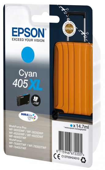 Epson 405XL (Suitcase) Cyan Ink Cartridge-DURABrite Ultra Ink- High Capacity (C13T05H24010) 