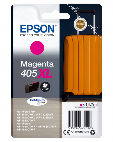 Epson 405XL (Suitcase) Magenta Ink Cartridge - DURABrite Ultra Ink - High Capacity (C13T05H34010) 