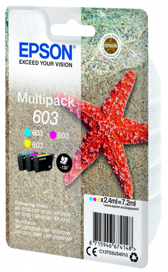 Epson 603 (Starfish) Tri-Colour Ink Cartridge Multi-Pack - Cyan, Magenta, Yellow (C13T03U54010) 