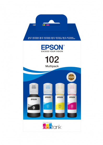 Epson 102 EcoTank Ink Bottle Multi-Pack - Black, Cyan, Magenta, Yellow (C13T03R640) 