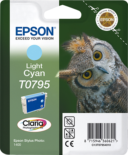 Epson T0795 (Owl) Light Cyan Ink Cartridge - Claria Photographic Ink (C13T07954010) 